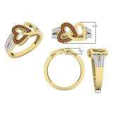 0.20 Carat (cttw) Round Champagne & White Diamond Double Heart Promise Ring 1/5 CT 10K Yellow Gold