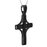 1.10 Carat (cttw) Round Black Diamond Mens Religious Cross Pendant Black Plated Sterling Silver