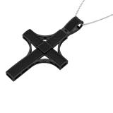 1.10 Carat (cttw) Round Black Diamond Mens Religious Cross Pendant Black Plated Sterling Silver