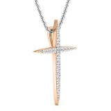 0.20 Carat (cttw) Round White Diamond Ladies Religious Cross Pendant 1/5 CT 10K Rose Gold