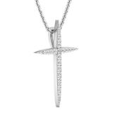0.20 Carat (cttw) Round White Diamond Ladies Religious Cross Pendant 1/5 CT 10K White Gold