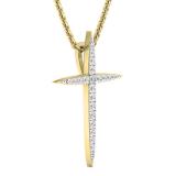 0.20 Carat (cttw) Round White Diamond Ladies Religious Cross Pendant 1/5 CT 10K Yellow Gold