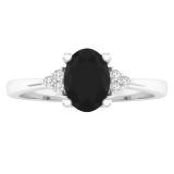 7X5 mm Oval Black Sapphire & Round Diamond Bridal Promise Ring Sterling Silver