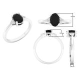 7X5 mm Oval Black Sapphire & Round Diamond Bridal Promise Ring Sterling Silver
