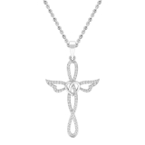 0.20 Carat (cttw) Round Diamond Ladies Cross Heart Winged Pendant 1/5 CT 10K White Gold