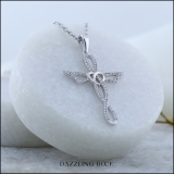 0.20 Carat (cttw) Round Diamond Ladies Cross Heart Winged Pendant 1/5 CT 10K White Gold
