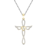 0.20 Carat (cttw) Round Diamond Ladies Cross Heart Winged Pendant 1/5 CT 14K Yellow Gold