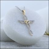 0.20 Carat (cttw) Round Diamond Ladies Cross Heart Winged Pendant 1/5 CT 14K Yellow Gold