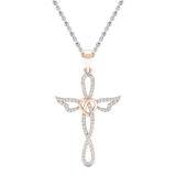 0.20 Carat (cttw) Round Diamond Ladies Cross Heart Winged Pendant 1/5 CT 18K Rose Gold