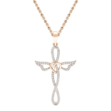 0.20 Carat (cttw) Round Diamond Ladies Cross Heart Winged Pendant 1/5 CT 10K Rose Gold
