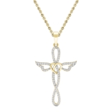 0.20 Carat (cttw) Round Diamond Ladies Cross Heart Winged Pendant 1/5 CT 10K Yellow Gold
