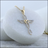 0.20 Carat (cttw) Round Diamond Ladies Cross Heart Winged Pendant 1/5 CT 10K Yellow Gold