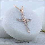 0.20 Carat (cttw) Round Diamond Ladies Cross Heart Winged Pendant 1/5 CT 18K Rose Gold