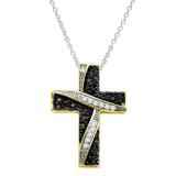 0.25 Carat (Cttw) Round Black and White Diamond Ladies Cross Pendant 1/4 CT 10K Yellow Gold