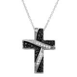 0.25 Carat (Cttw) Round Black and White Diamond Ladies Cross Pendant 1/4 CT 10K White Gold