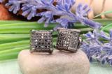 1.25 Carat (cttw) Round Black Diamond Dice Mens Stud Earrings 1 1/4 CT Black Rhodium Plated Sterling Silver