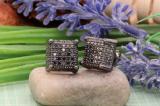 1.25 Carat (cttw) Round Black Diamond Dice Mens Stud Earrings 1 1/4 CT Black Rhodium Plated Sterling Silver
