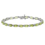 6X4 mm Oval Peridot & Round White Topaz Ladies Tennis Bracelet Sterling Silver