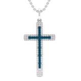 0.25 Carat (Cttw) Round Blue and White Diamond Ladies Cross Pendant 1/4 CT 10K White Gold