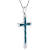 0.25 Carat (Cttw) Round Blue and White Diamond Ladies Cross Pendant 1/4 CT 10K White Gold