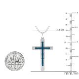 0.25 Carat (Cttw) Round Blue and White Diamond Ladies Cross Pendant 1/4 CT 10K White Gold