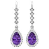 8X5 mm Pear Amethyst and Round White Diamond Ladies Drop Earrings 14K White Gold