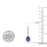8X5 mm Pear Amethyst and Round White Diamond Ladies Drop Earrings 14K White Gold