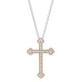 0.15 Carat (cttw) Round White Diamond Ladies Cross Pendant (Silver Chain Included) 10K Rose Gold