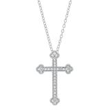0.15 Carat (cttw) Round White Diamond Ladies Cross Pendant (Silver Chain Included) 10K White Gold