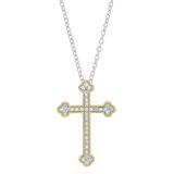 0.15 Carat (cttw) Round White Diamond Ladies Cross Pendant (Silver Chain Included) 10K Yellow Gold