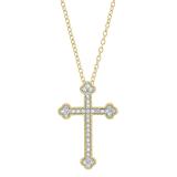 0.15 Carat (cttw) Round White Diamond Ladies Cross Pendant (Gold Chain Included) 10K Yellow Gold