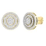 0.45 Carat (cttw) Round White Diamond Ladies Flower Cluster Stud Earrings 1/2 CT 14K Yellow Gold