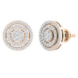0.45 Carat (cttw) Round White Diamond Ladies Flower Cluster Stud Earrings 1/2 CT 18K Rose Gold
