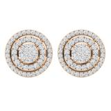 0.45 Carat (cttw) Round White Diamond Ladies Flower Cluster Stud Earrings 1/2 CT 18K Rose Gold