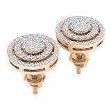 0.45 Carat (cttw) Round White Diamond Ladies Flower Cluster Stud Earrings 1/2 CT 18K Rose Gold