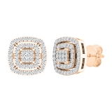 0.30 Carat (cttw) Round White Diamond Ladies Double Cushion Frame Stud Earrings 1/3 CT 10K Rose Gold