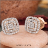0.30 Carat (cttw) Round White Diamond Ladies Double Cushion Frame Stud Earrings 1/3 CT 10K Rose Gold