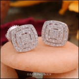 0.30 Carat (cttw) Round White Diamond Ladies Double Cushion Frame Stud Earrings 1/3 CT 10K White Gold
