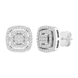 0.30 Carat (cttw) Round White Diamond Ladies Double Cushion Frame Stud Earrings 1/3 CT 14K White Gold