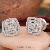 0.30 Carat (cttw) Round White Diamond Ladies Double Cushion Frame Stud Earrings 1/3 CT 14K White Gold