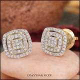 0.30 Carat (cttw) Round White Diamond Ladies Double Cushion Frame Stud Earrings 1/3 CT 14K Yellow Gold