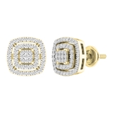 0.30 Carat (cttw) Round White Diamond Ladies Double Cushion Frame Stud Earrings 1/3 CT 14K Yellow Gold