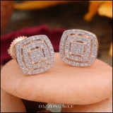 0.30 Carat (cttw) Round White Diamond Ladies Double Cushion Frame Stud Earrings 1/3 CT 18K Rose Gold