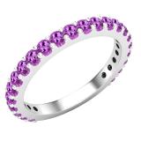 2 mm Round Amethyst Ladies Anniversary Stackable Wedding Band 18K White Gold