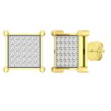 0.35 Carat (cttw) Round White Diamond Square Shaped Men's Stud Earrings 1/3 CT 18K Yellow Gold Plated Sterling Silver