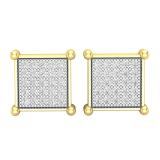 0.35 Carat (cttw) Round White Diamond Square Shaped Men's Stud Earrings 1/3 CT 18K Yellow Gold Plated Sterling Silver