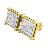0.35 Carat (cttw) Round White Diamond Square Shaped Men's Stud Earrings 1/3 CT 18K Yellow Gold Plated Sterling Silver