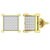 0.35 Carat (cttw) Round White Diamond Square Shaped Men's Stud Earrings 1/3 CT 18K Yellow Gold Plated Sterling Silver