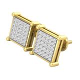 0.35 Carat (cttw) Round White Diamond Square Shaped Men's Stud Earrings 1/3 CT 18K Yellow Gold Plated Sterling Silver