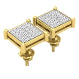 0.35 Carat (cttw) Round White Diamond Square Shaped Men's Stud Earrings 1/3 CT 18K Yellow Gold Plated Sterling Silver
